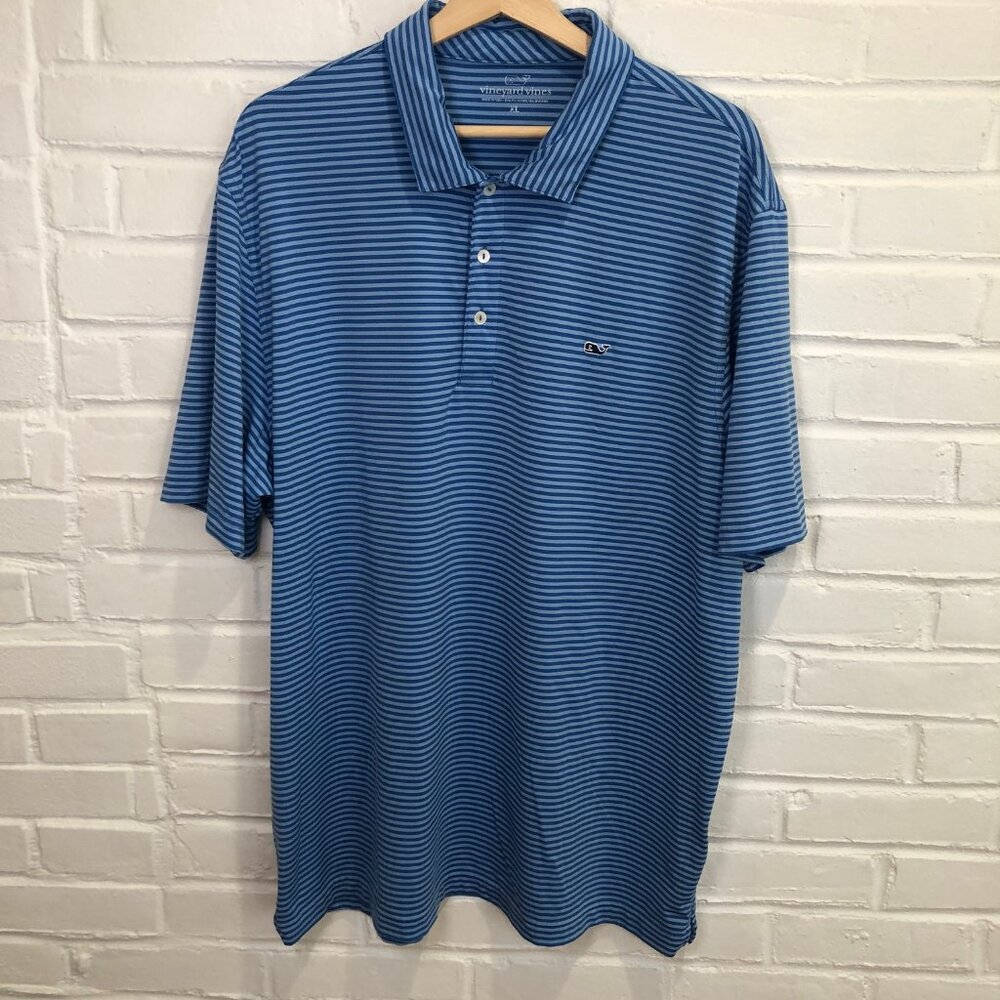 Vineyard Vines Performance Golf Polo Shirt Blue Stripe Men's XL